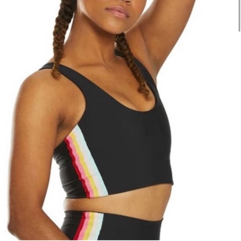 Spiritual Gangster Black Crop Top with Rainbow Stripes
